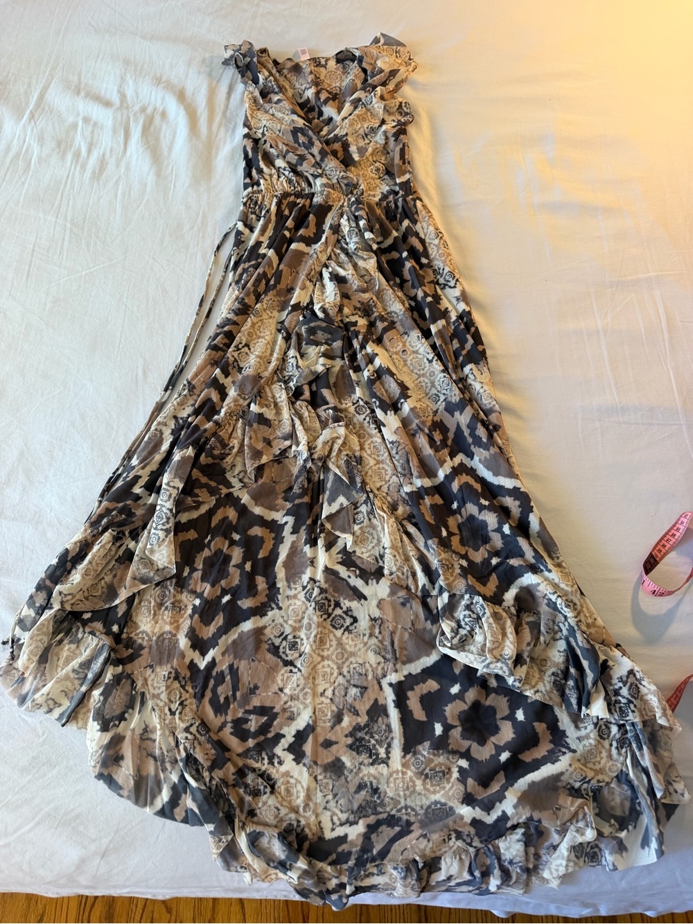 Sweet Pea Taupe and Charcoal Abstract Print Dress